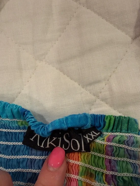 Patchwork Blue Maxi Sundress with Adjustable Straps - Picture 4 of 5